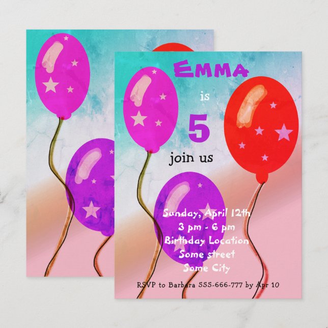 Invitation Carte Postale Parti Anniversaire de enfant des Ballons rouges vi (Devant / Derrière)