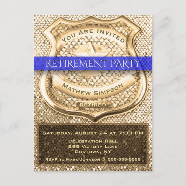 Invitation Carte Postale Parti de retraite des agents de police (Devant)