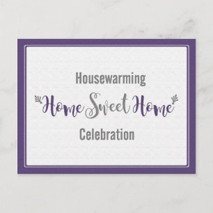 Invitation Carte Postale Partie à la maison douce à la maison grise pourpre