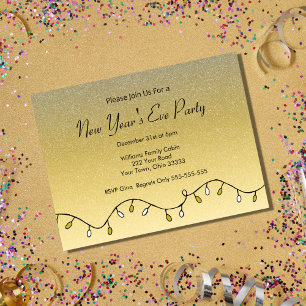 Invitation Carte Postale Parties scintillant Black Gold New Year's Eve Part