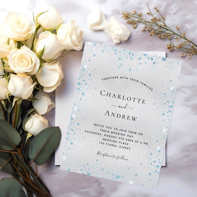 Invitation Carte Postale Parties scintillant bleu argent métal élégant mari (Créateur téléchargé)