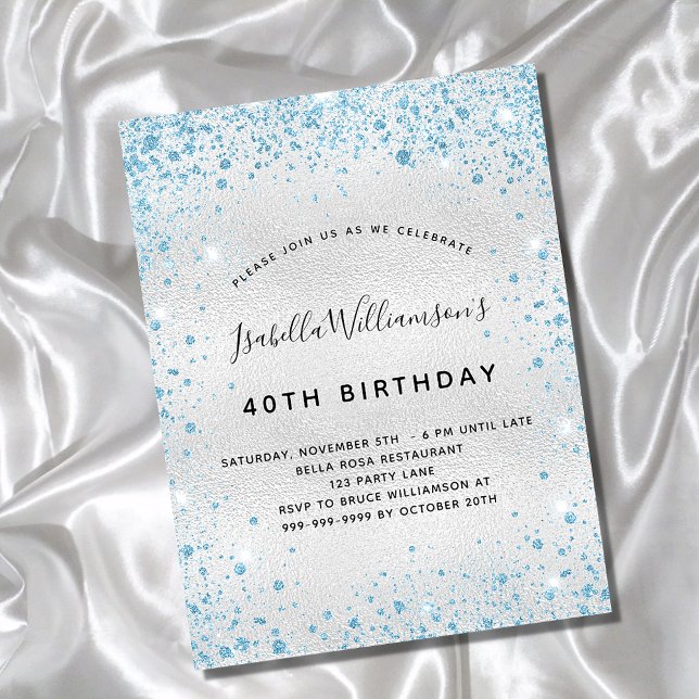 Invitation Carte Postale Parties scintillant bleu argenté scintillante glam (Créateur téléchargé)