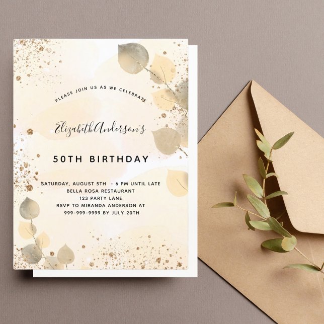 Invitation Carte Postale Parties scintillant d'eucalyptus d'anniversaire fe (Créateur téléchargé)