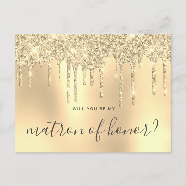 Invitation Carte Postale Parties scintillant d'or gouttes serez-vous mon ma (Devant)