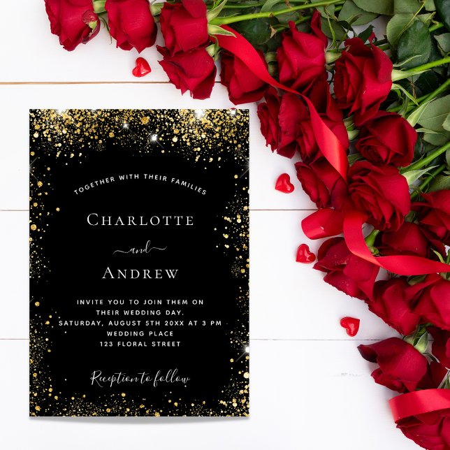 Invitation Carte Postale Parties scintillant d'or noir mariage glamour (Créateur téléchargé)