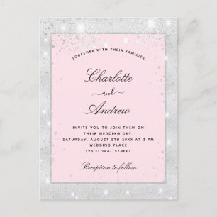 Invitation Carte Postale parties scintillant en argent mariage