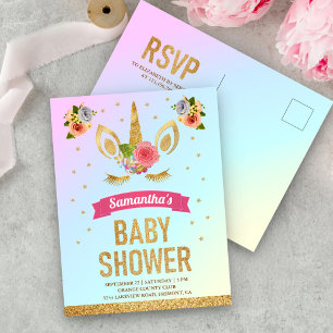 Invitation Carte Postale Parties scintillant en or magique Cute Baby shower