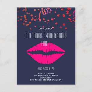 Invitation Carte Postale Parties scintillant Et Glam Confetti & Lèvres Sur 