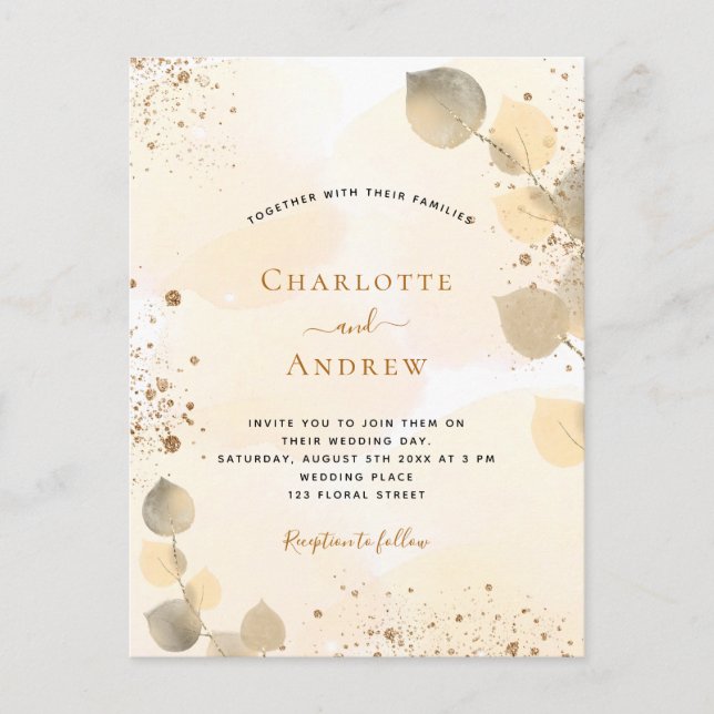Invitation Carte Postale parties scintillant mariage d'eucalyptus parties s (Devant)