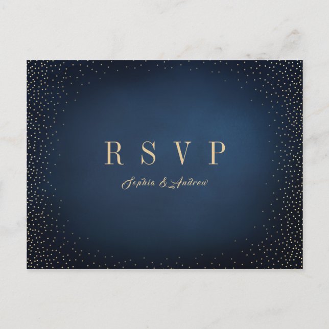 Invitation Carte Postale Parties scintillant Marine & Or Mariage simple RSV (Devant)