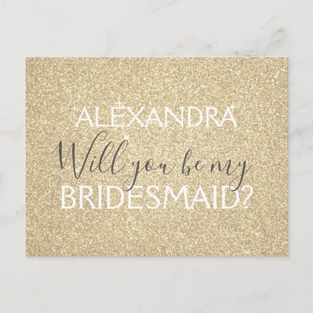 Invitation Carte Postale Parties scintillant Or moderne et Bridesmaid (Devant)