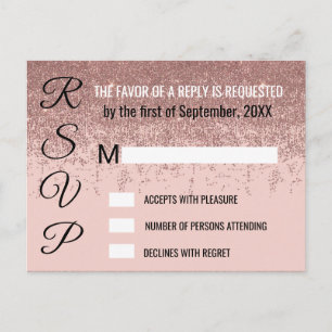 Invitation Carte Postale Parties scintillant or rose éclabousser rose pâle 