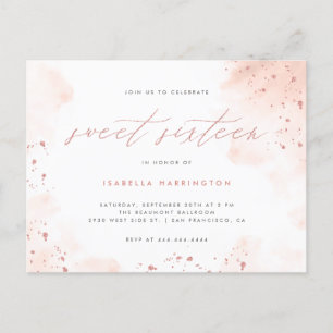 Invitation Carte Postale Parties scintillant or Rose moderne Blush Pink Omb