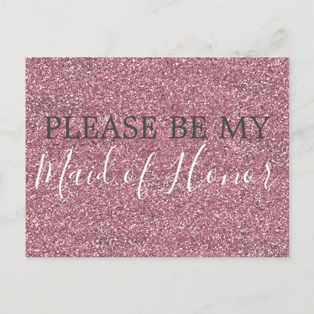 Invitation Carte Postale Parties scintillant rose Faux Maid of Honor Propos (Devant)