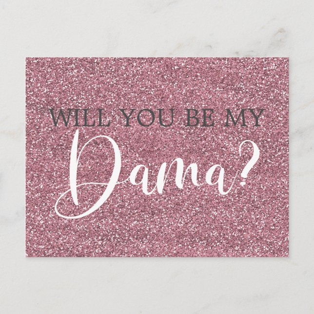 Invitation Carte Postale Parties scintillant rose Faux Quinceanera Dama Pro (Devant)