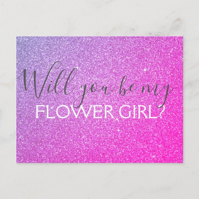 Invitation Carte Postale Parties scintillant rose violet et Fleur étincelan (Devant)