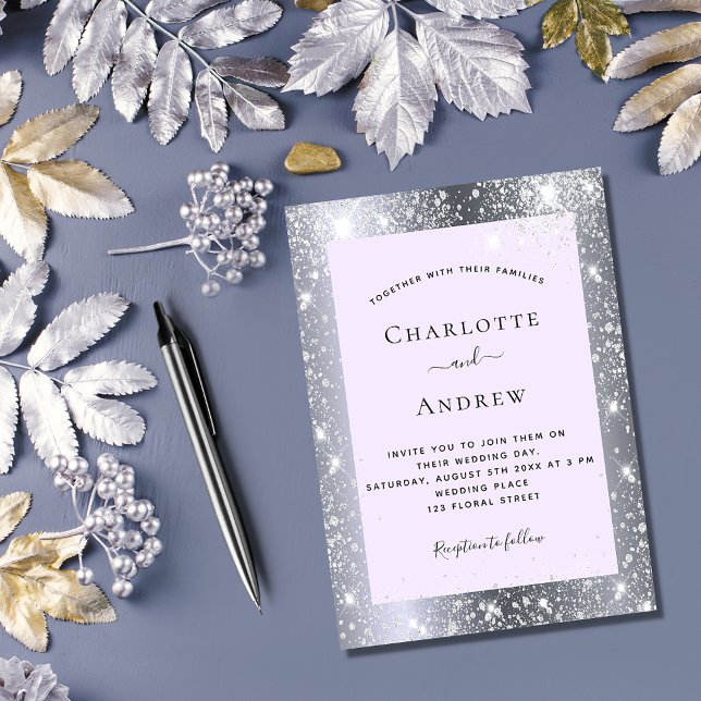 Invitation Carte Postale Parties scintillant violet en argent mariage éléga (Créateur téléchargé)