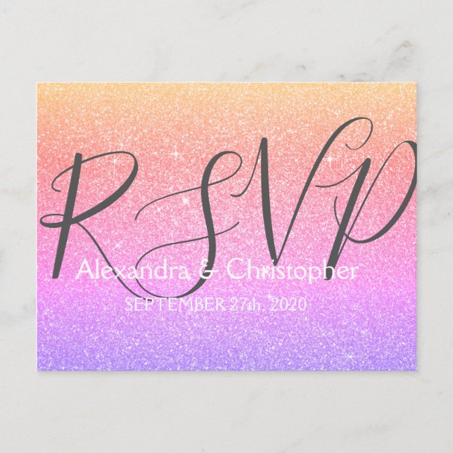 Invitation Carte Postale Parties scintillant violette et rose et étincelle  (Devant)