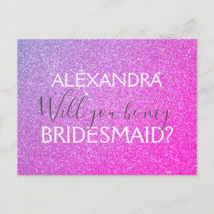 Invitation Carte Postale Parties scintillant violette et rose et femme de c