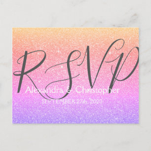 Invitation Carte Postale Parties scintillantes et étincelle RSVP de pourpre