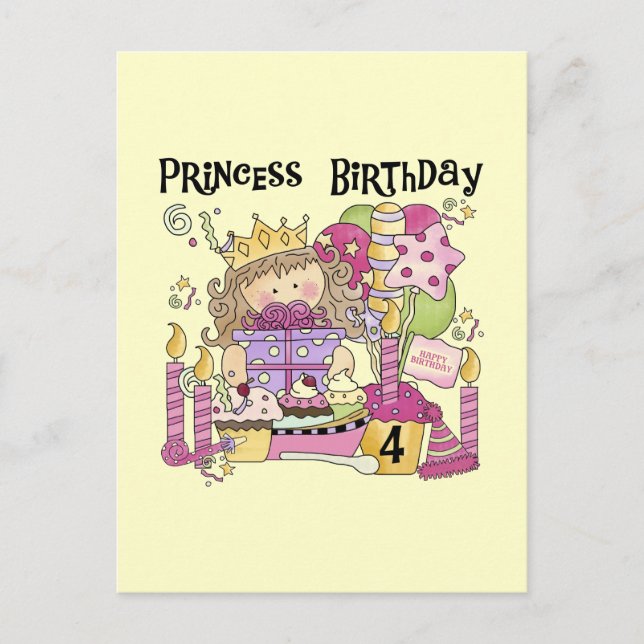 Invitation Carte Postale Party Princess 4th Birthday Tshirts et cadeaux (Devant)
