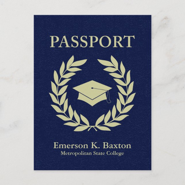 Invitation Carte Postale passeport de diplôme (Devant)