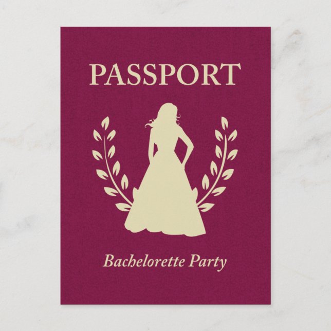 Invitation Carte Postale passeport de la partie bachelorette (Devant)