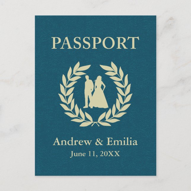 Invitation Carte Postale passeport de mariage (Devant)