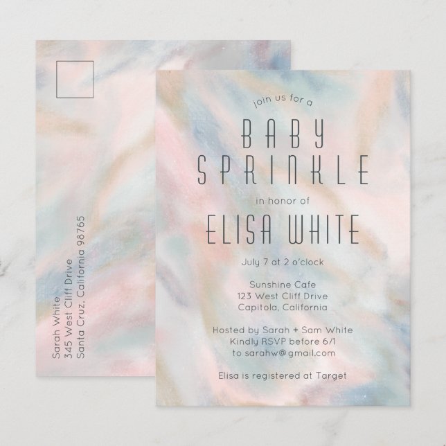 Invitation Carte Postale Pastel Abstrait Élégant Chic CUSTOM BABY SPRINKLE (Devant / Derrière)
