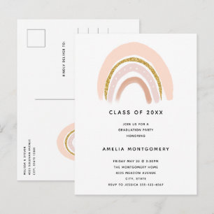 Invitation Carte Postale Pastel Pink & Faux Parties scintillant Boho Rainbo