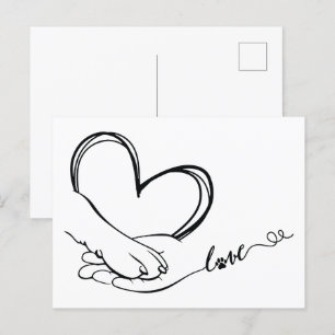 Invitation Carte Postale Paw et Hand Love
