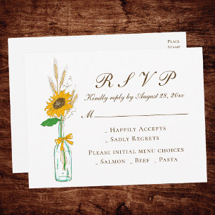 Invitation Carte Postale Pays Floral Jaune Sunflower Mariage RSVP