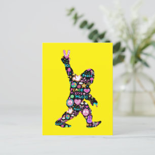 Invitation Carte Postale Peace Love Bigfoot Hippie Funny Bigfoot Lover