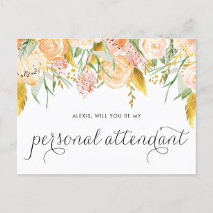 Invitation Carte Postale Peach Flowers Gold Foil Soyez Mon Accompagnateur P