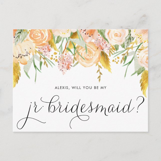 Invitation Carte Postale Peach Flowers Gold Serez-Vous Ma Femme D'Accueil J (Devant)