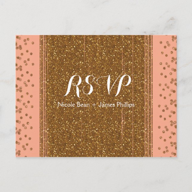 Invitation Carte Postale Peachy Rose & Faux Parties scintillant Wedding Car (Devant)
