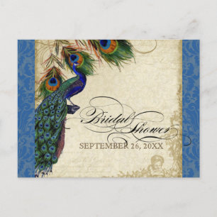 Invitation Carte Postale Peacock & Feathers Formal Fête de l'mariée Royal B