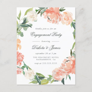 Invitation Carte Postale Peonies & Eucalyptus Green Engagement Party