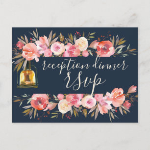 Invitation Carte Postale Peonies Marine Rustique Coral Floral Réception Dîn