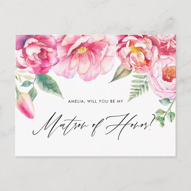 Invitation Carte Postale Peonies roses serez-vous mon maître d'honneur (Devant)