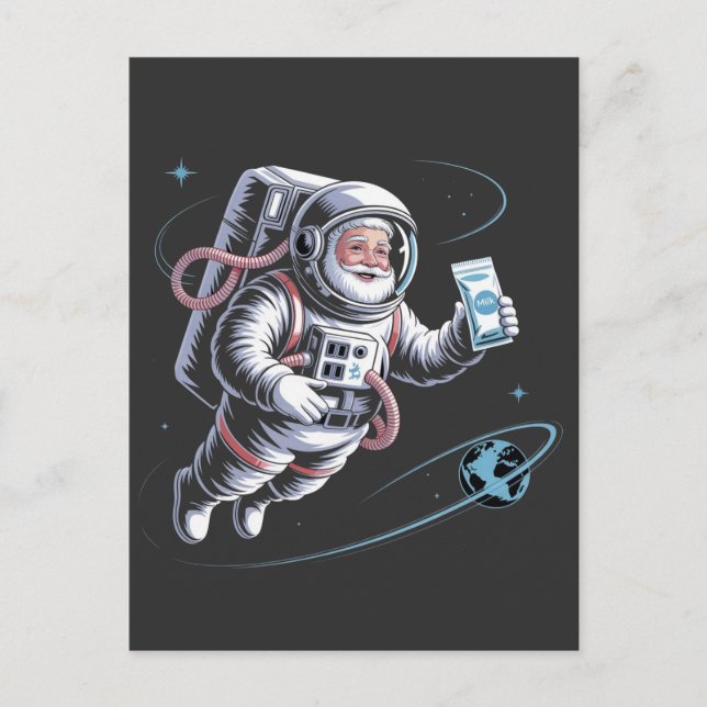Invitation Carte Postale Père Noël Astronaut avec Spacesuit Festif Noël (Devant)