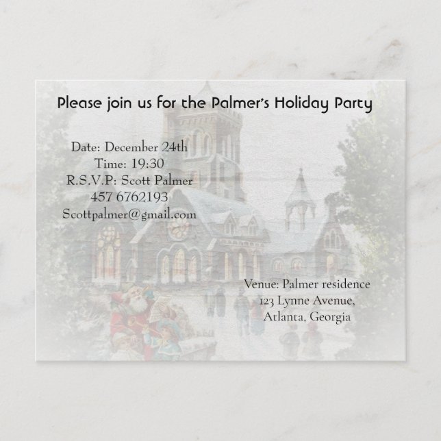 Invitation Carte Postale Père Noël d'autrefois avec des enfants devant une  (Devant)