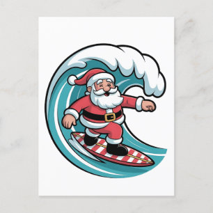 Invitation Carte Postale Père Noël drôle de Noël surfant sur un surf