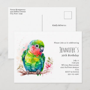 Invitation Carte Postale Perroquet vert - Bébé mignon Anniversaire
