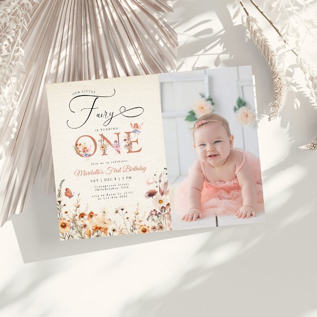 Invitation Carte Postale Petit Fairy Jardin Floral Photo Premier anniversai (Créateur téléchargé)