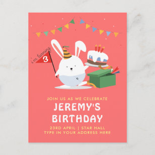 Invitation Carte Postale Petit lapin potelé mignon avec la fête