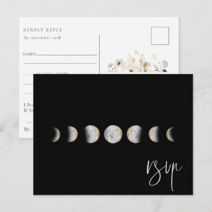 Invitation Carte Postale Phases Lune dorée Mariage RSVP Demande de chanson