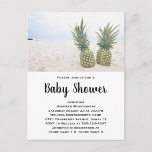 Invitation Carte Postale Photo de 2 ananas sur un Baby shower de plage