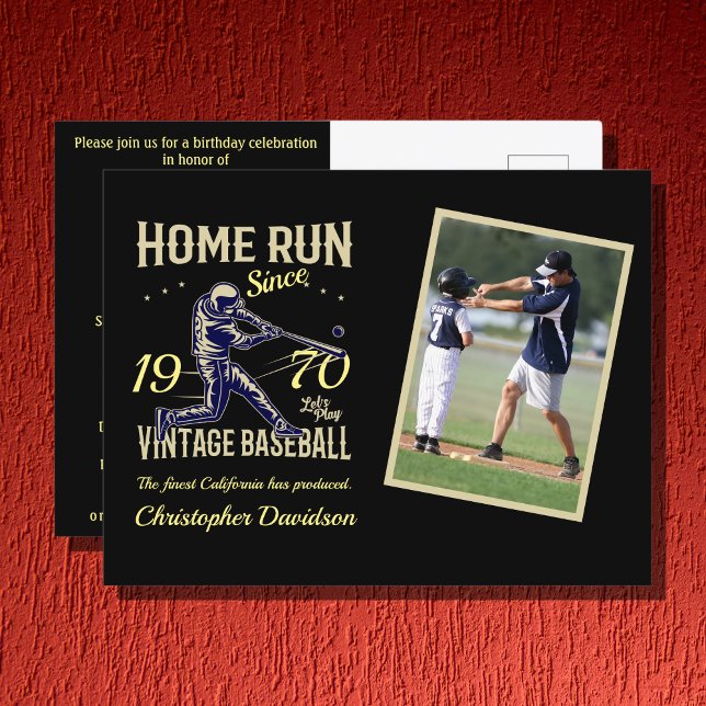 Invitation Carte Postale Photo de base-ball personnalisée Nom de l'année An (Créateur téléchargé)