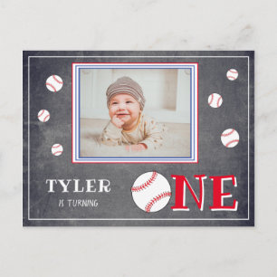 Invitation Carte Postale Photo de baseball sur tableau noir pour 1er annive